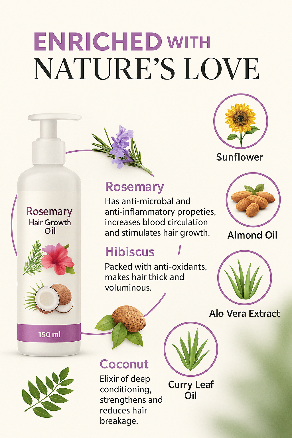 Rosemary Hair Growth Kit – Hair Oil + Shampoo + Conditioner (3-in-1 Anti-Hair-Fall Solution)