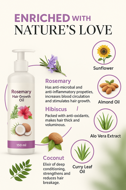 Rosemary Hair Growth Kit – Hair Oil + Shampoo + Conditioner (3-in-1 Anti-Hair-Fall Solution)