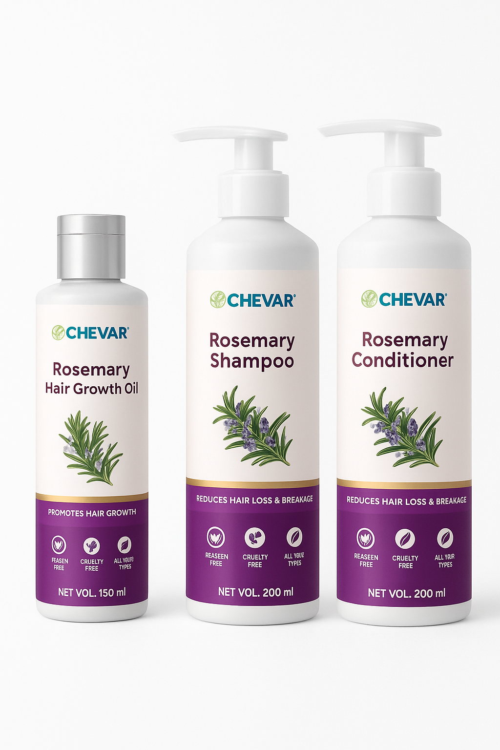 Rosemary Hair Growth Kit – Hair Oil + Shampoo + Conditioner (3-in-1 Anti-Hair-Fall Solution)